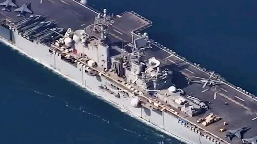 US warship patrolling the Strait of Hormuz during the 2026 naval blockade of Iran