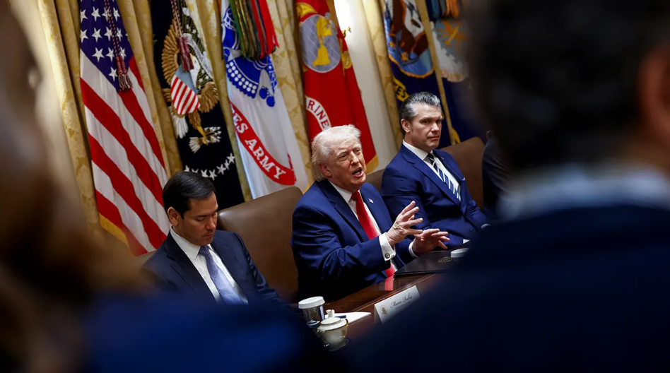 President Trump speaking at a Cabinet meeting on May 27, 2026, asserting Iran is negotiating on fumes as the Strait of Hormuz deal remains stalled