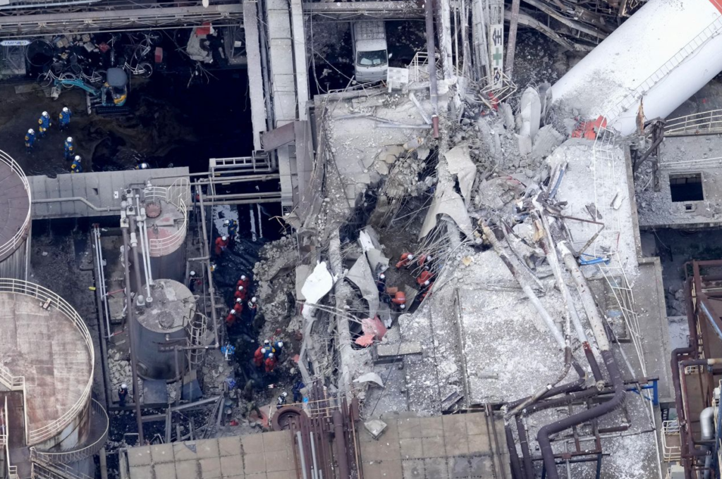 Emergency rescue team searching disaster rubble