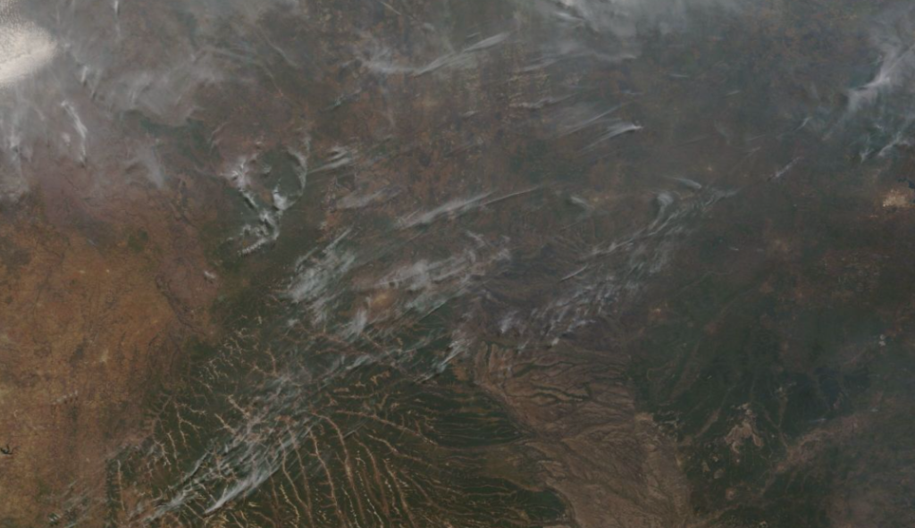 Satellite image of wildfire smoke