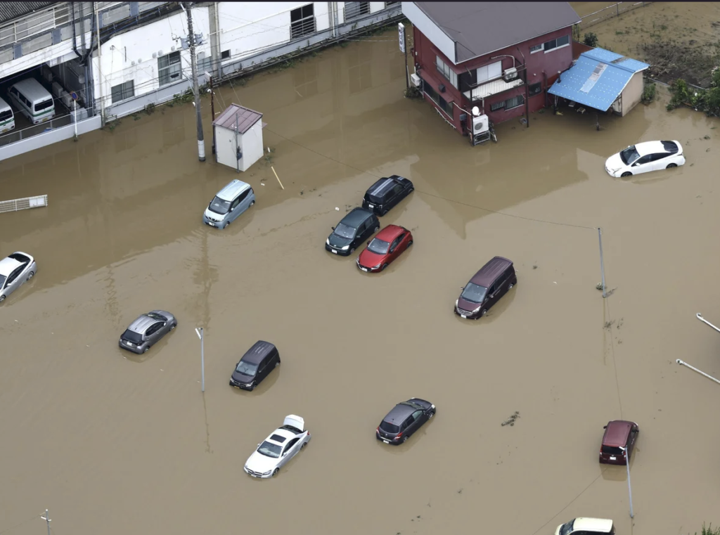 Japan Floods aftermath flooded street Chiba Japan